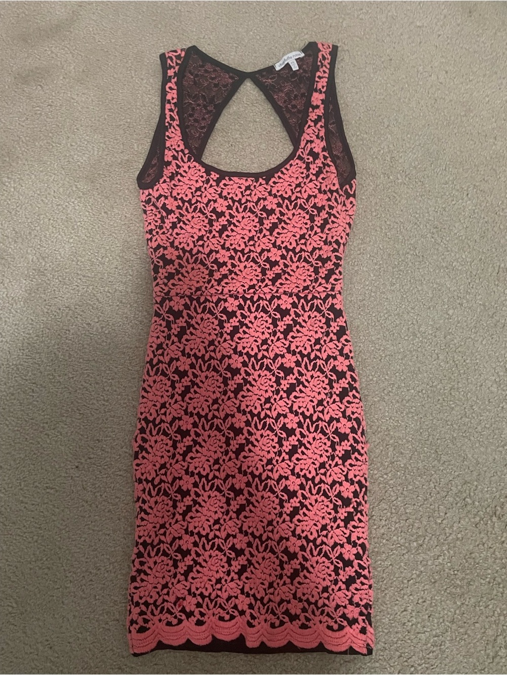 Charlotte Russe Coral Pink Lace Overlay Mini Dress with Black Base